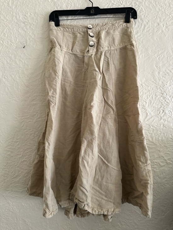 Zara Dresses & Skirts - Zara Khaki Button Front Midi Skirt Small Linen Blend